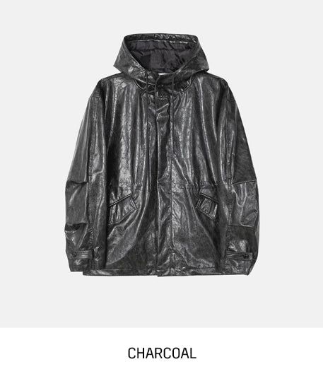 Seri glossy crack leather hoodie field jacket
