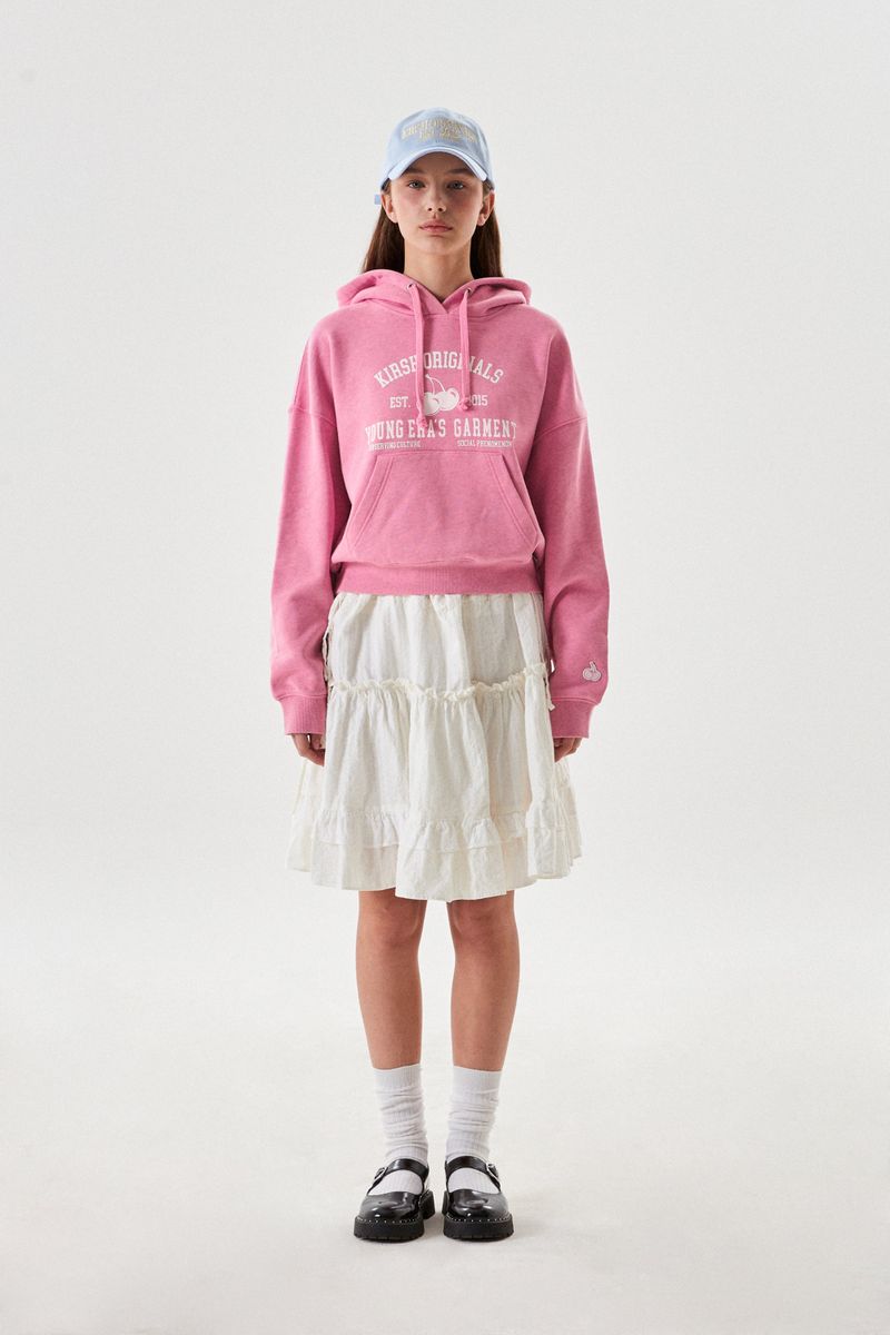 CHERRY ARCH LOGO CROP HOODIE [PINK]