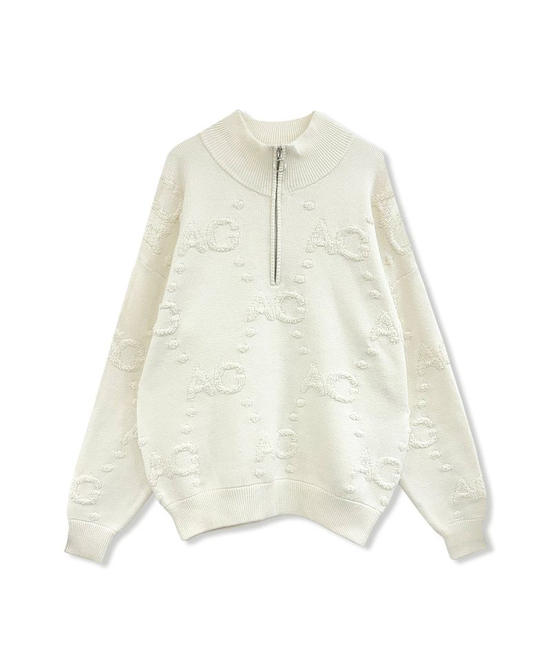 UNISEX モノグラムハーフジップニット