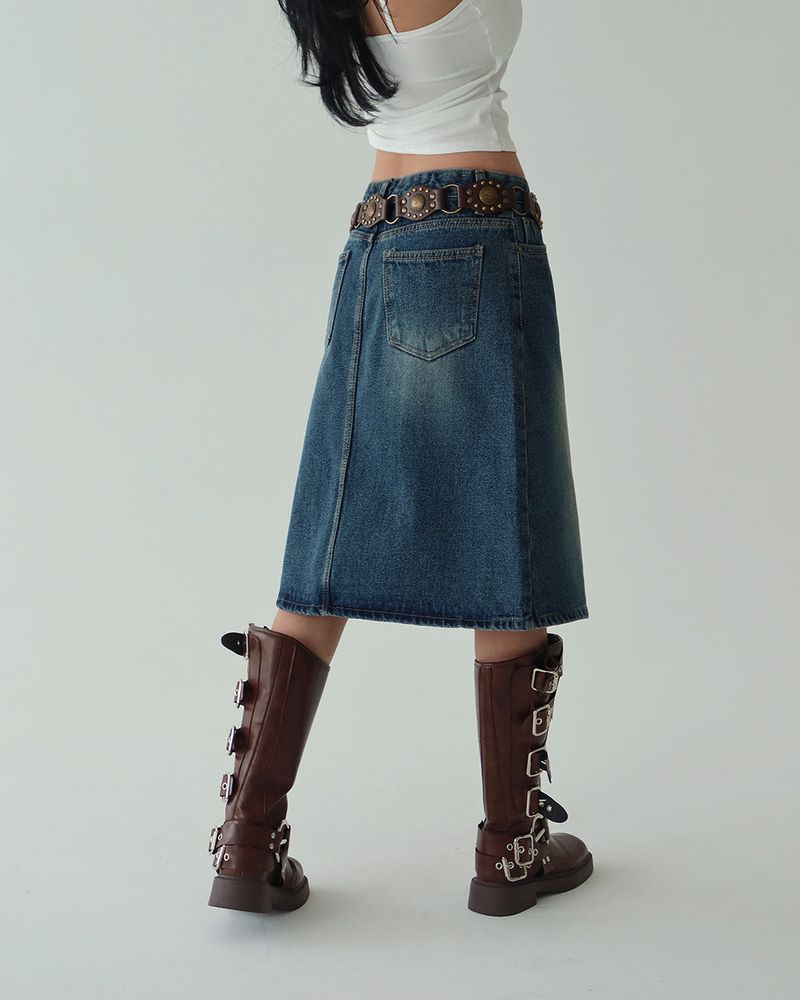 Cami vintage denim midi skirt