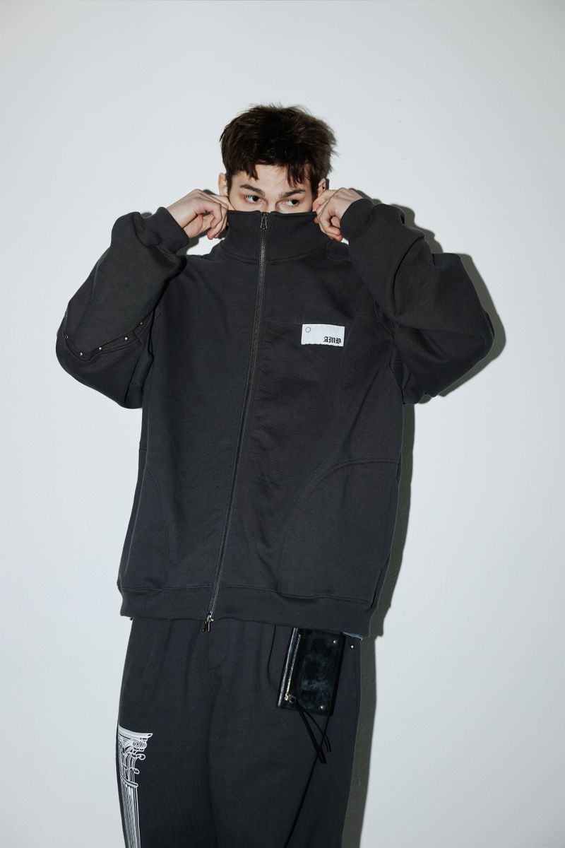 Rivet Wide Sweat Zip-up (Cement-charcoal)
