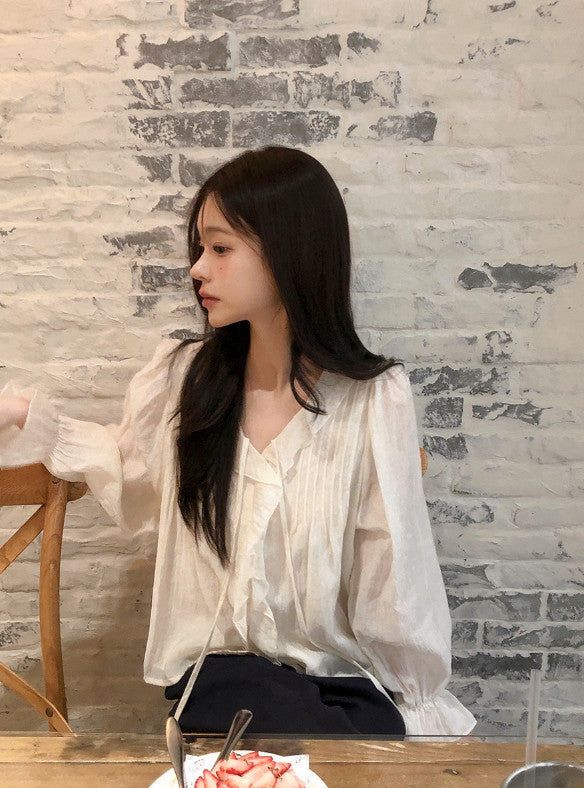 AD Strap Pintuck Frill Ruffle Blouse (3color)
