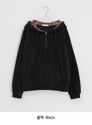 Kistilo Check Half Zip-Up Fleece Hoodie