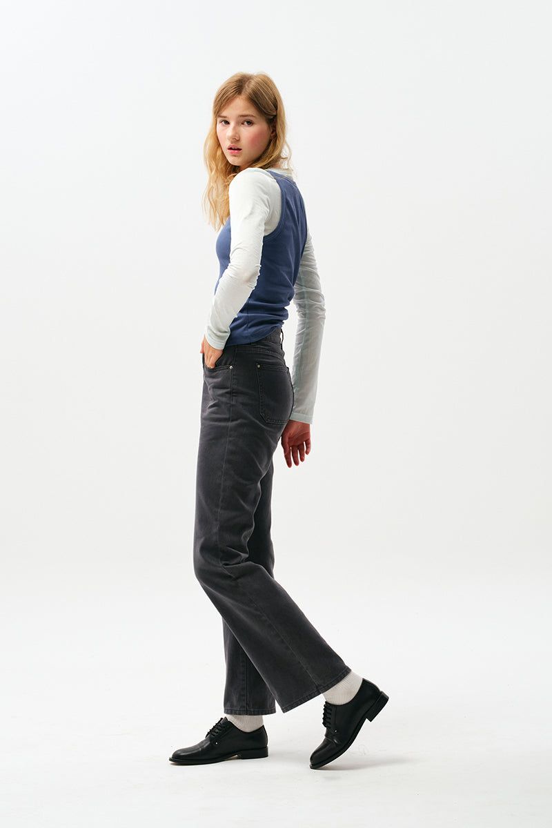 BASIC STRAIGHT COLOR COTTON PANTS [GRAY]