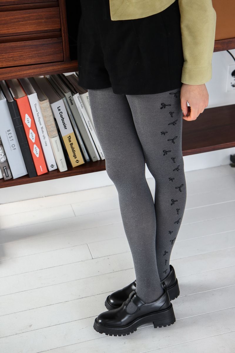 bow print gray tights 80D