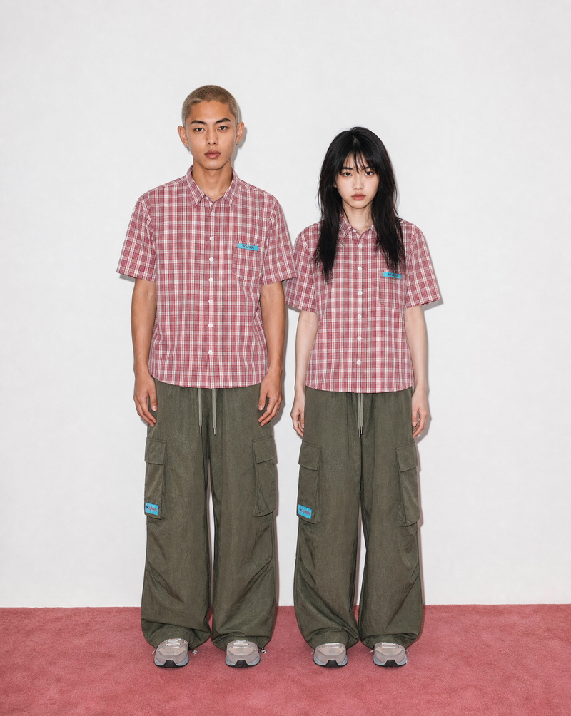 ハーフクロップチェックシャツ (RED)