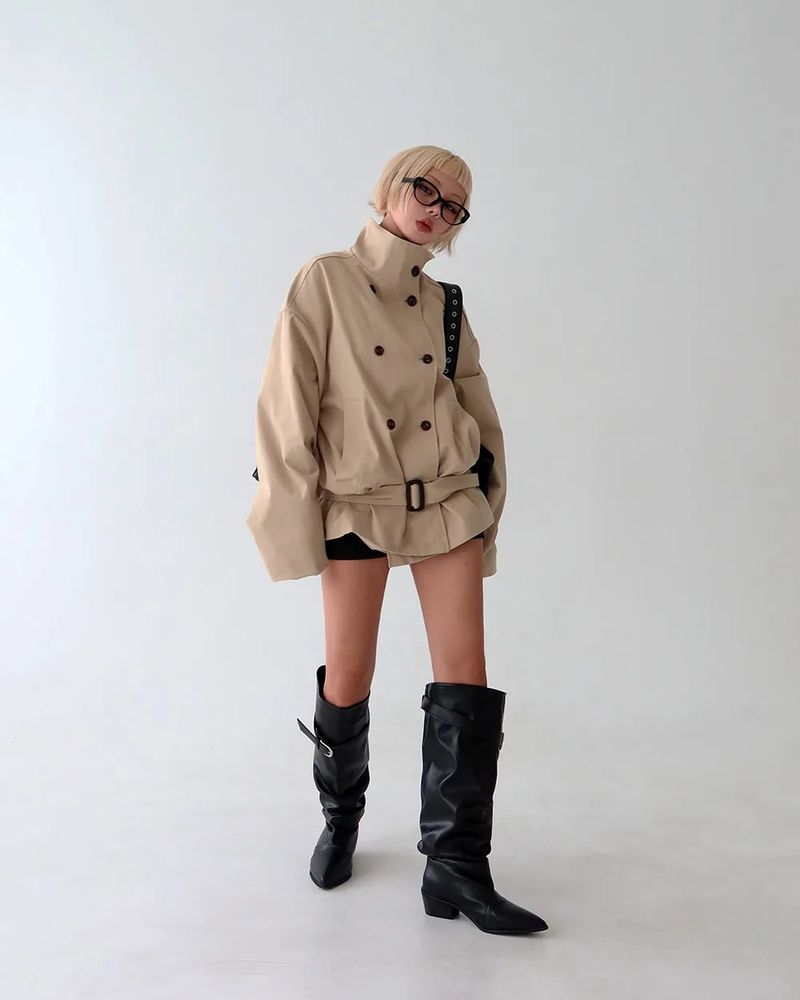 Belt Set High-Neck Half Trench Coat