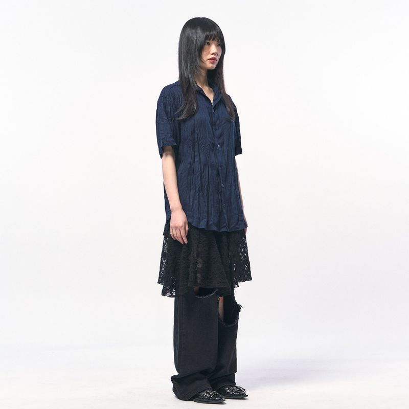 CRINKLE LINEN HALF SHIRTS NAVY