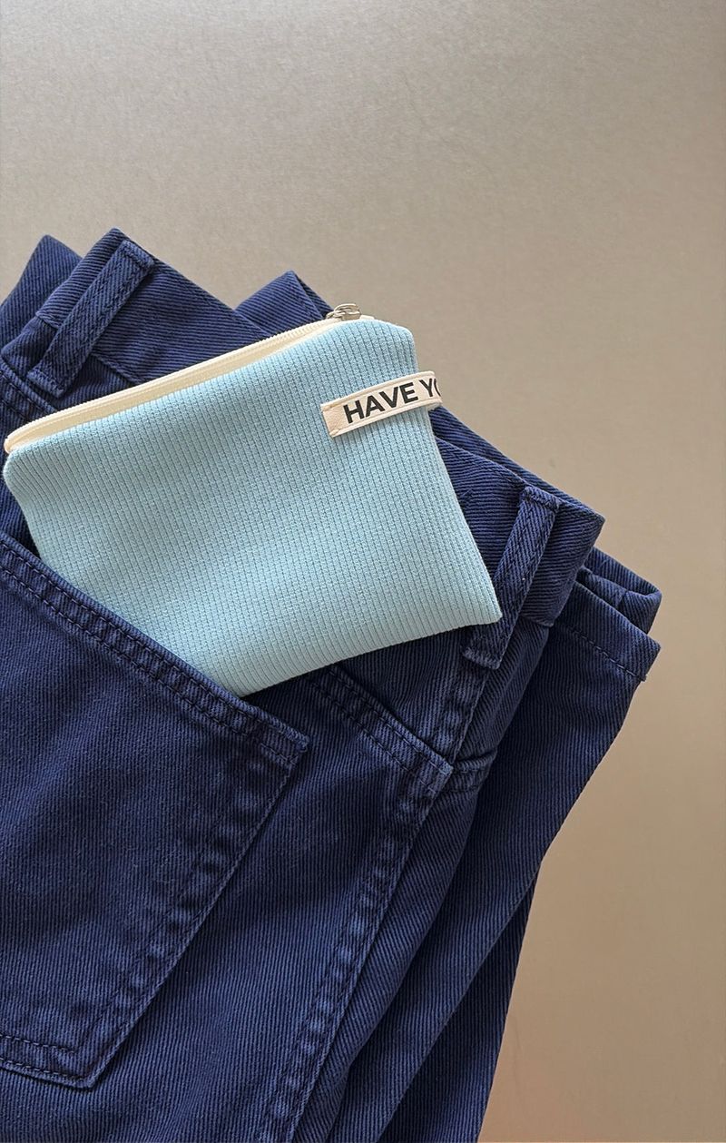 Ribbed flat pouch - sky blue , M size
