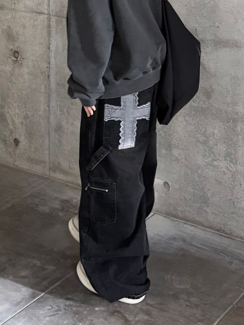 back cross carpenter denim pants