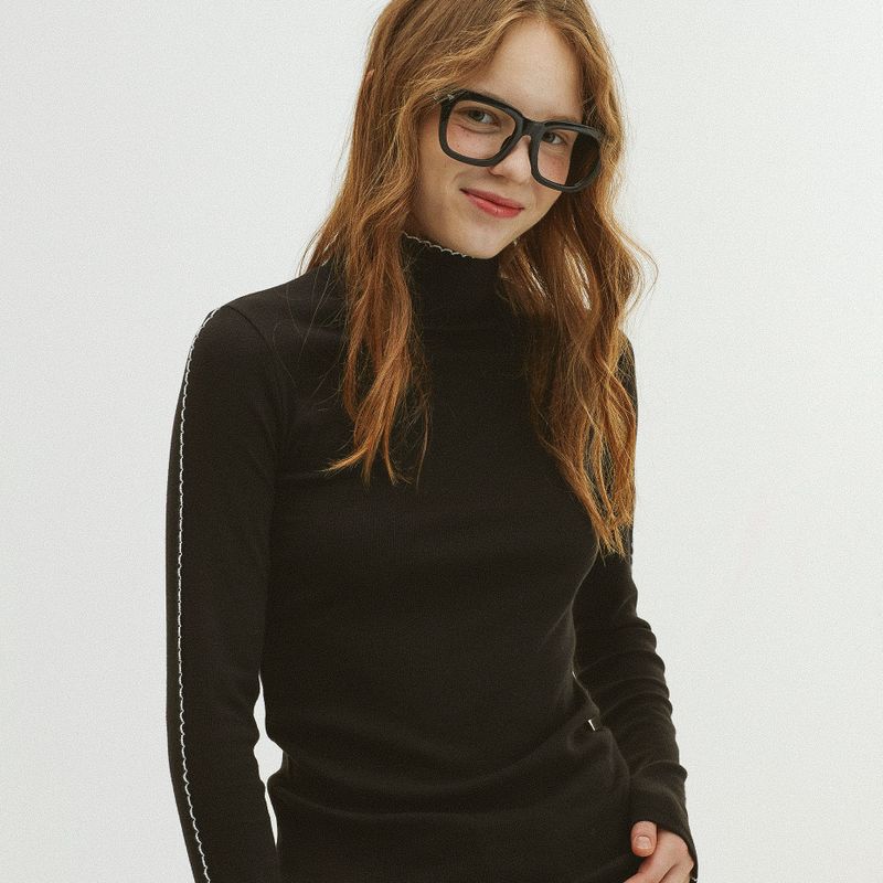 Between A and B(ビットウィーンエーアンドビー)の「PICOT STITCH RIBBED TURTLENECK T-SHIRT_BLACK(Tops)」