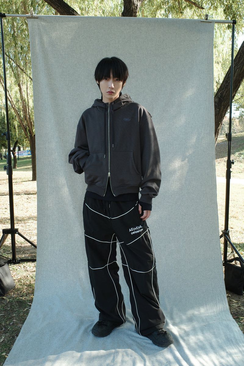 LAYERED STRING HOODIE ZIP-UP [DARK GRAY]