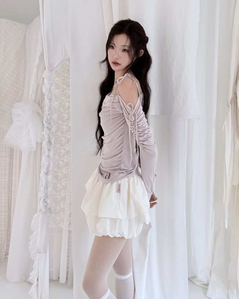 Cats Draping One-Shoulder Top