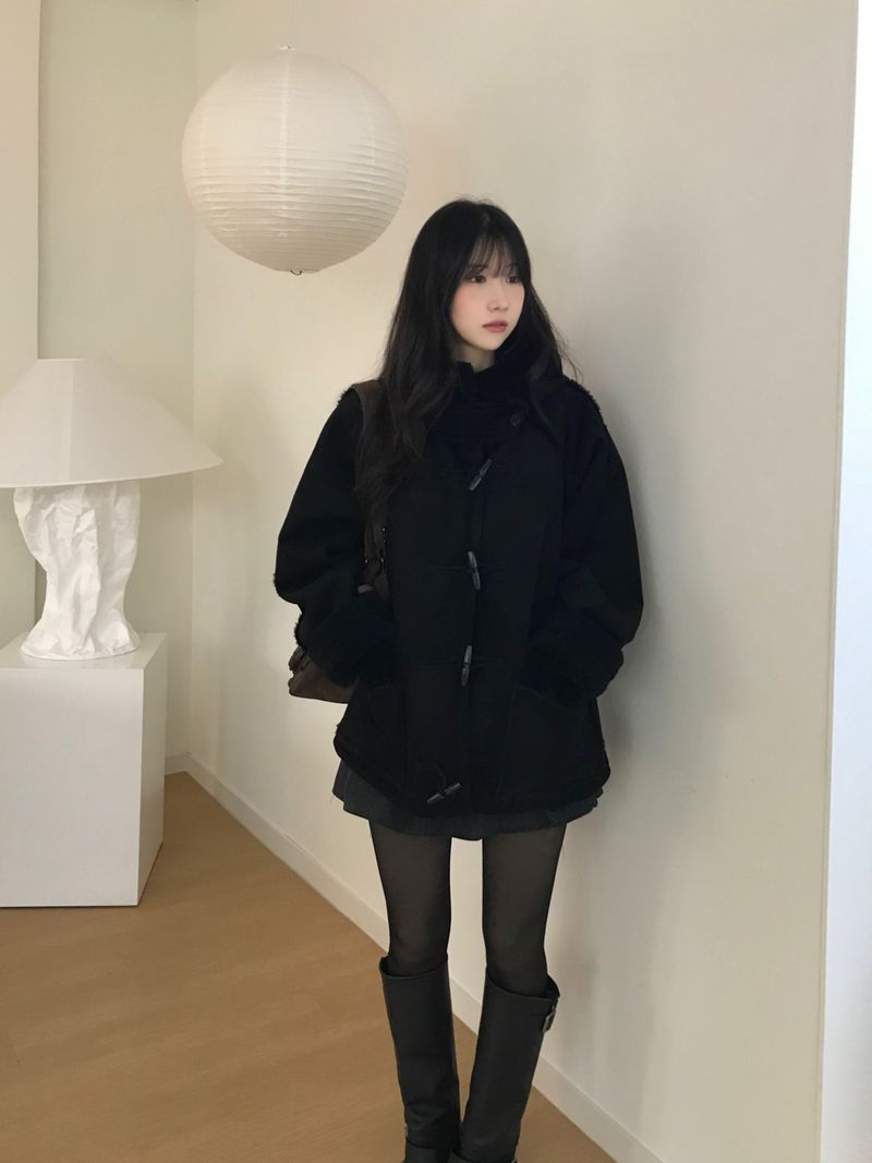 toggle hooded suede coat (one color)