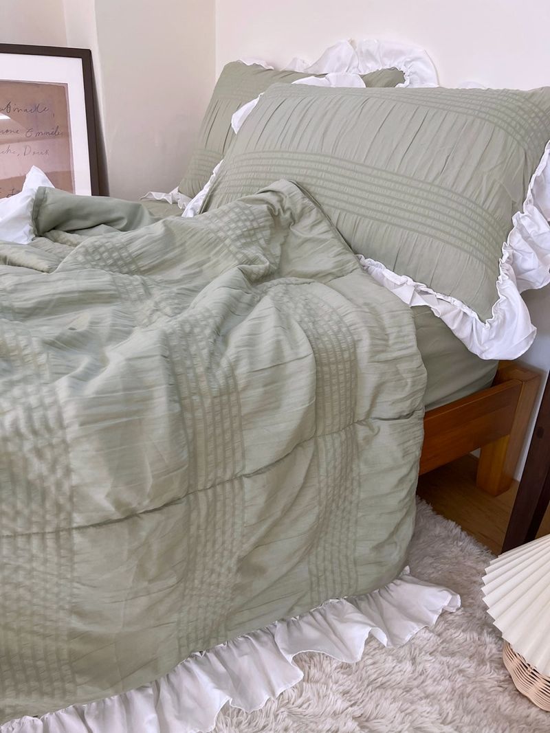 Shirring ruffle light comforter set - Milky Green - SS