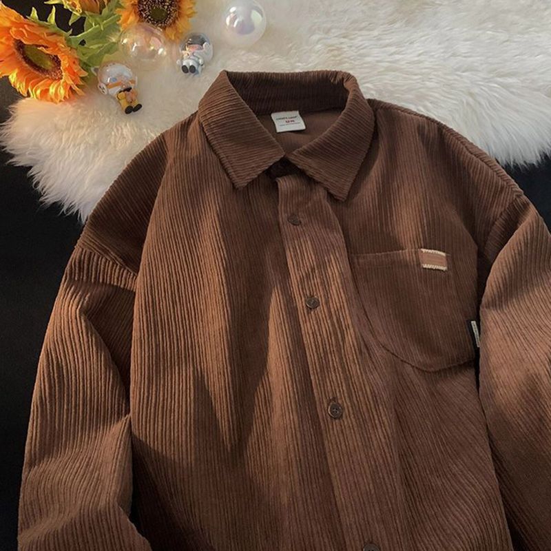 [Unisex] Corduroy Pocket Layered Long Sleeve Shirt (3 colors)