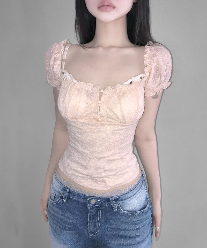 meego（ミーゴ）の「rosy puff blouse (3colors)（Tops）」