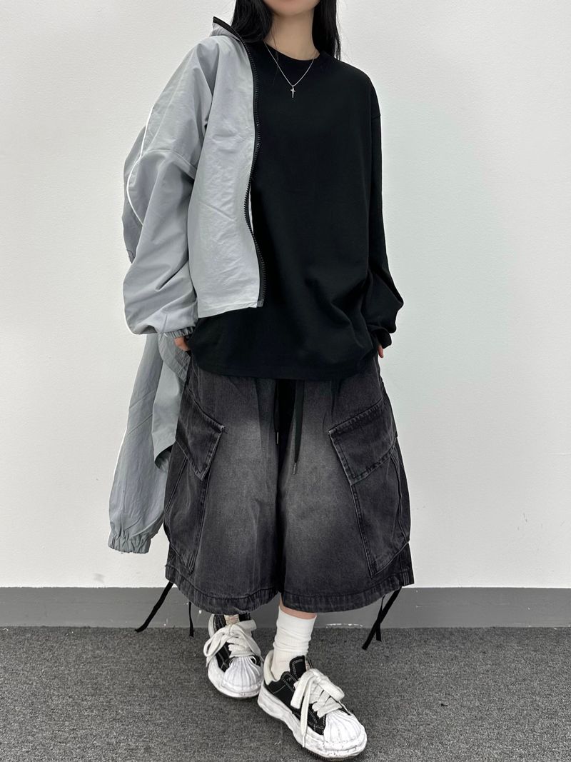 oblique cargo denim bermuda pants