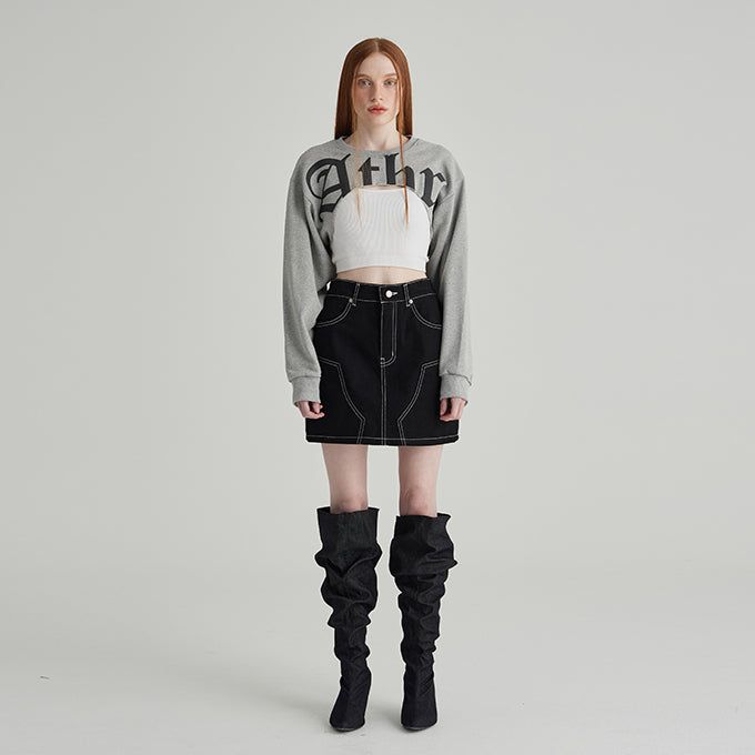 MELANGE GRAY ATHR MAXI CROP SWEATSHIRT