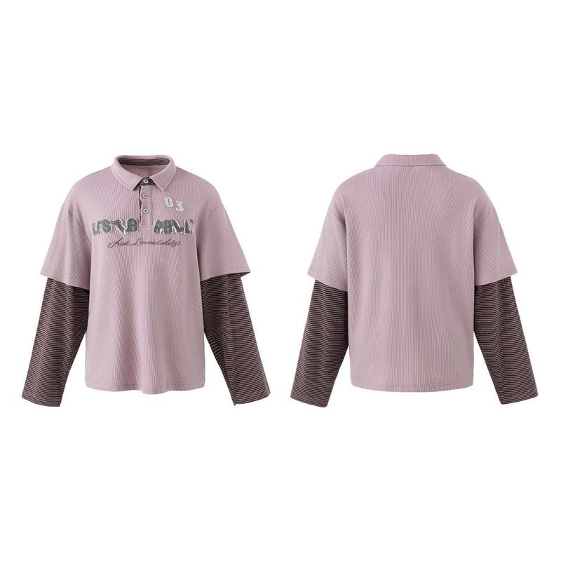Preppy Layered Stripe Polo Sweatshirt