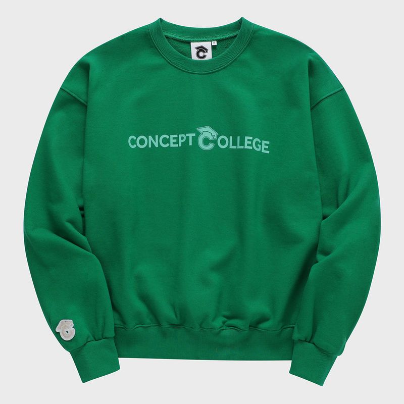 CONCEPT COLLEGE（コンセプトカレッジ）の「ベーシックラインロゴスウェットシャツ・グリーン［ユニセックス］/ Basic Line Logo Unisex Green Sweat Shirt（Tops）」