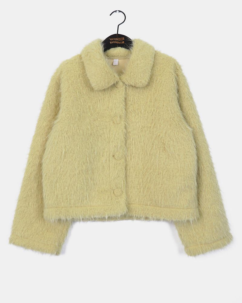 Venett Round Button Fur Short Jacket Coat