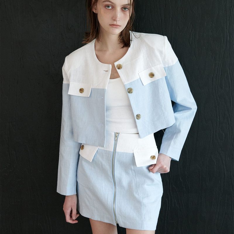  COLLOR MIXED JACKET, SKY BLUE