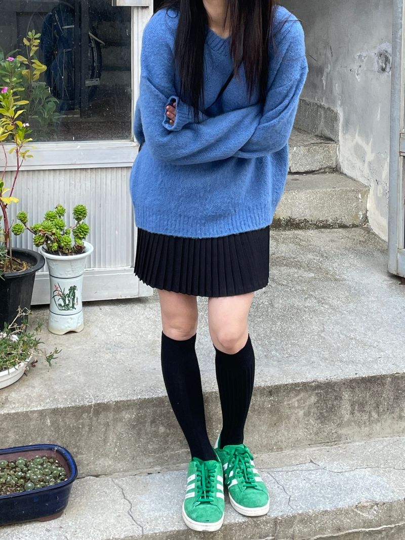 Blue Mohair V neck Knit 