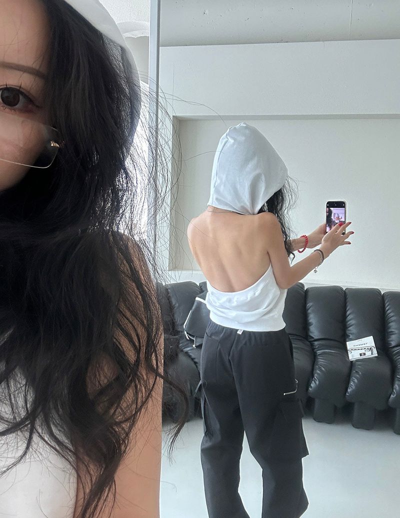 Backless Hooded Zip-Up Sleeveless