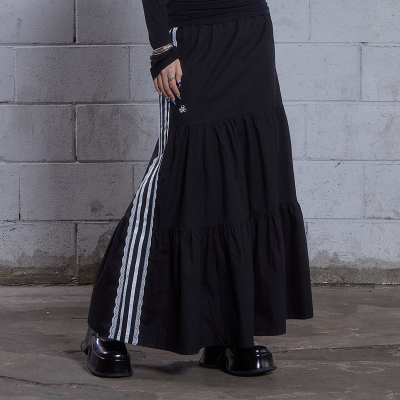 (DUC) Sideline Tiered Long Skirt Black