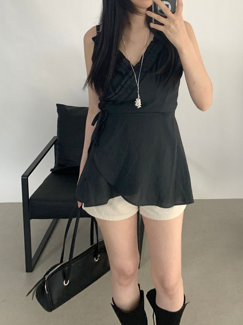 Sylvia Frill Sleeveless Long Blouse