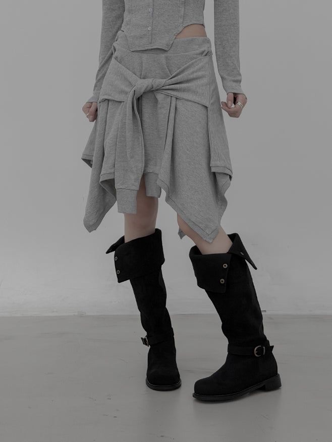 Knotted Unbalanced Sweat Midi Skirt