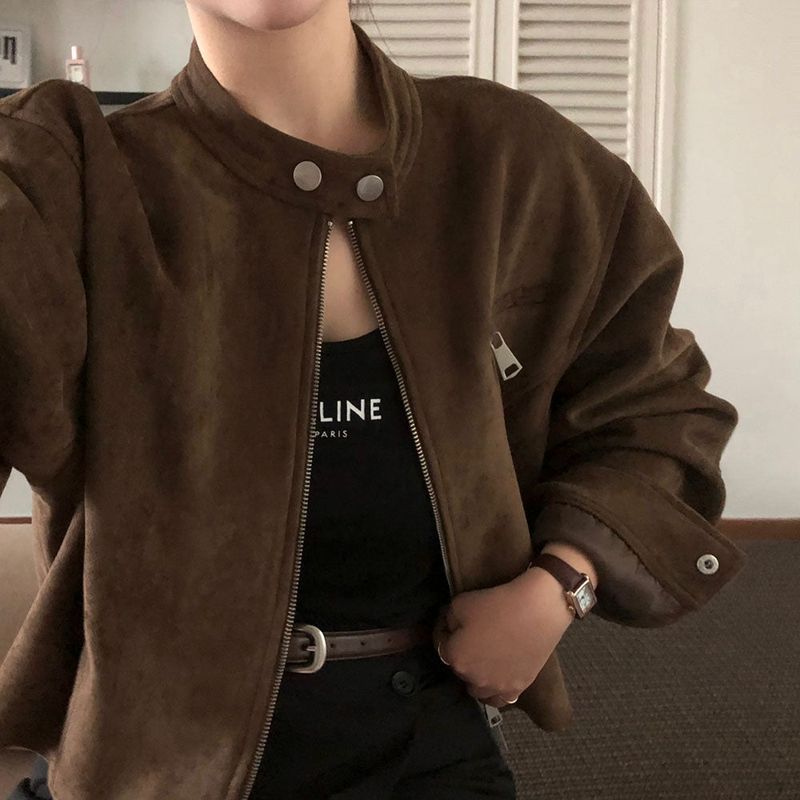 [BELLIDE MADE] BAND COLLAR, SUEDE CROP JACKET