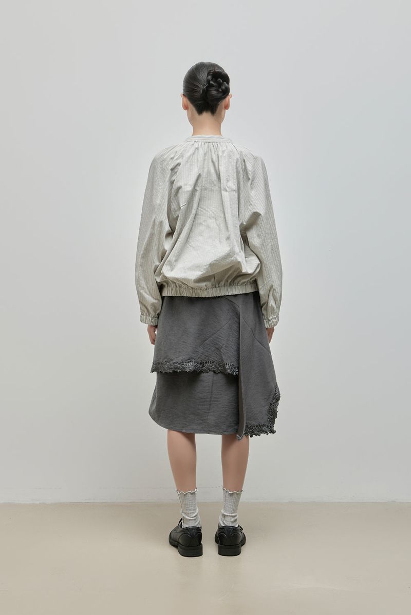 Unbalanced Lace Midi Skirt_Charcoal