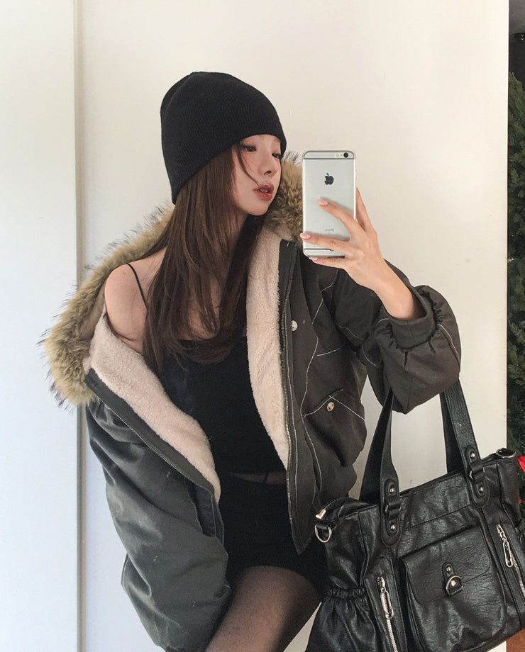 Trisher Raccoon Fur Cut-Out Padded Jumper