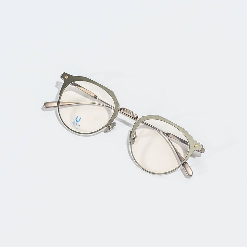 Knouun Round titanium glasses CODE. 104. B Khaki N Brown