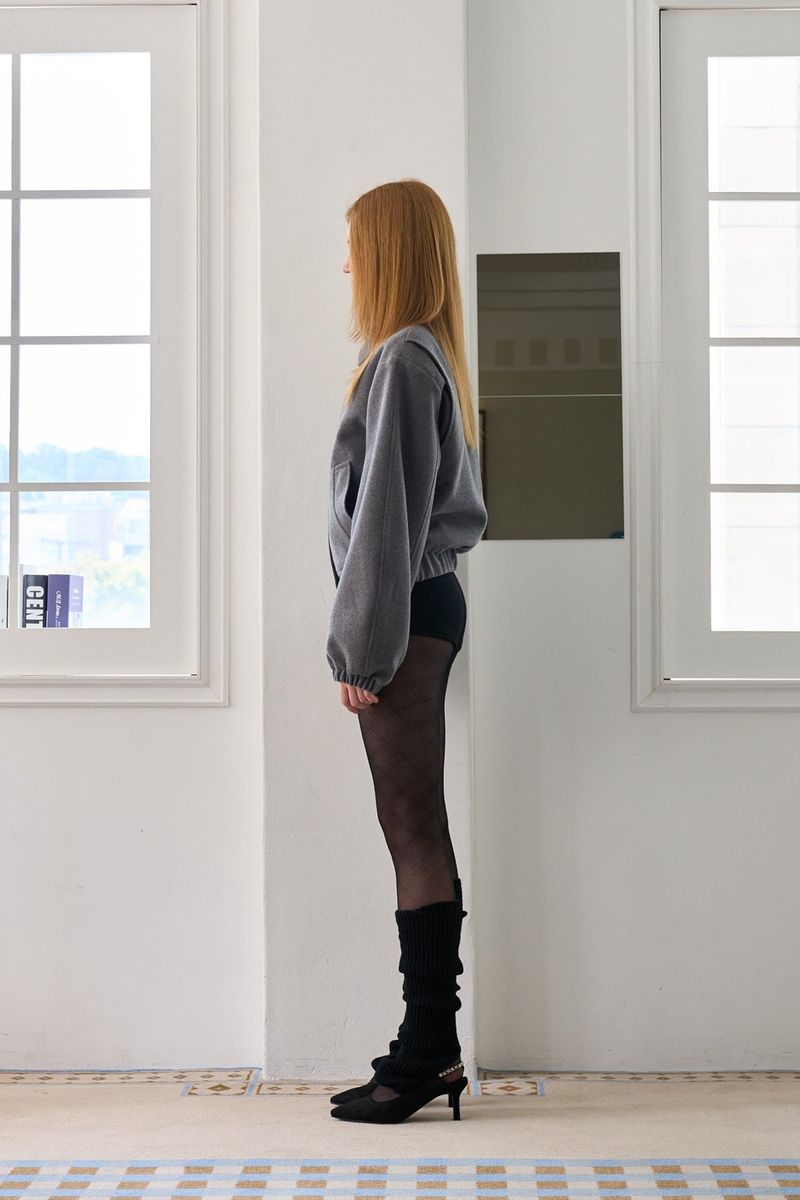 TWO WAY ZIP-UP CROP BLOUSON GRAY