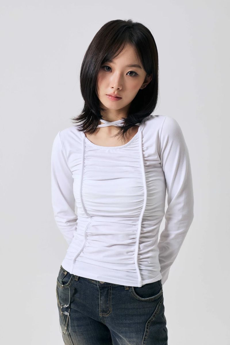 LISE SHIRRING TOP / WHITE