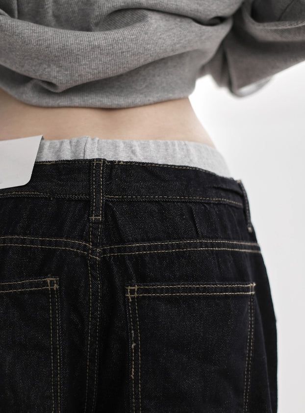 Band-layered low denim pants