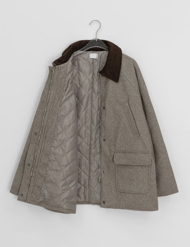 Endet Corduroy Collar Quilted Half Coat