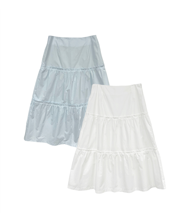 Pudie A-line Cotton Shirring Long Skirt 3C
