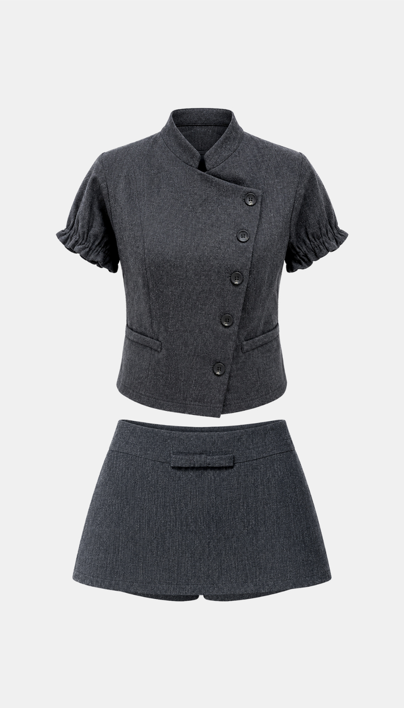 Cell Button Jacket and Skirt Set