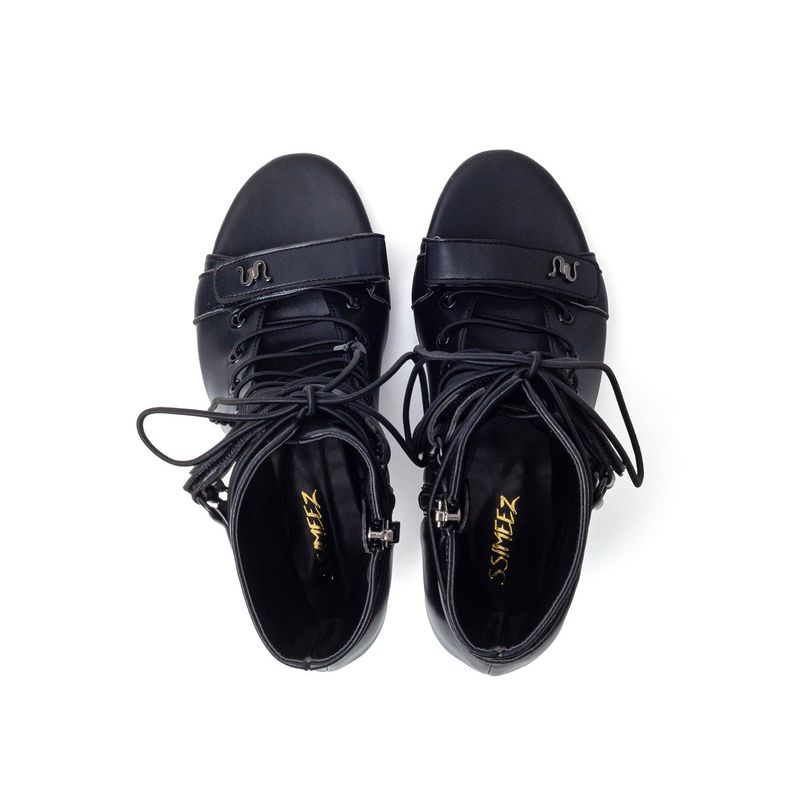 Double Strap Lace-Up Open Toe Heel(Black)