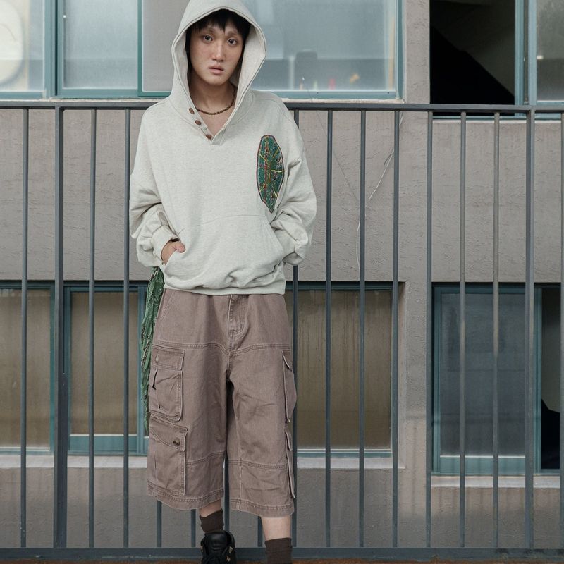 Boiling patched hoodie / Oatmeal