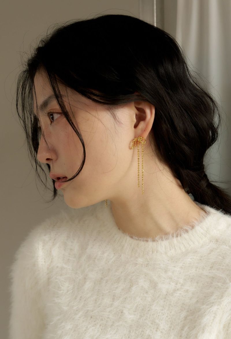 holi long ribbon earring - gold