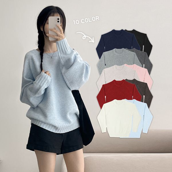 hijjoo（ハイチュー）の「アンソル ベーシック ルーズフィット ラウンド ニット (11 colors)（トップス）」