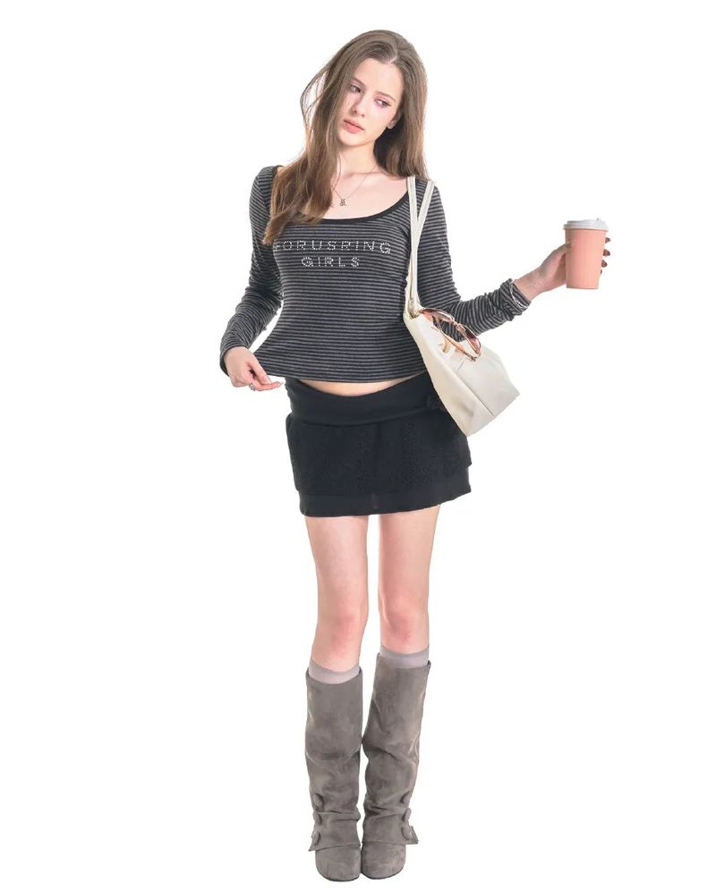 TOFFEE KNIT MINI SKIRTS [BLACK]
