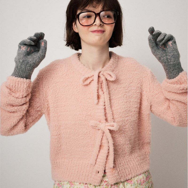 FLUFFY KNIT CARDIGAN, PINK