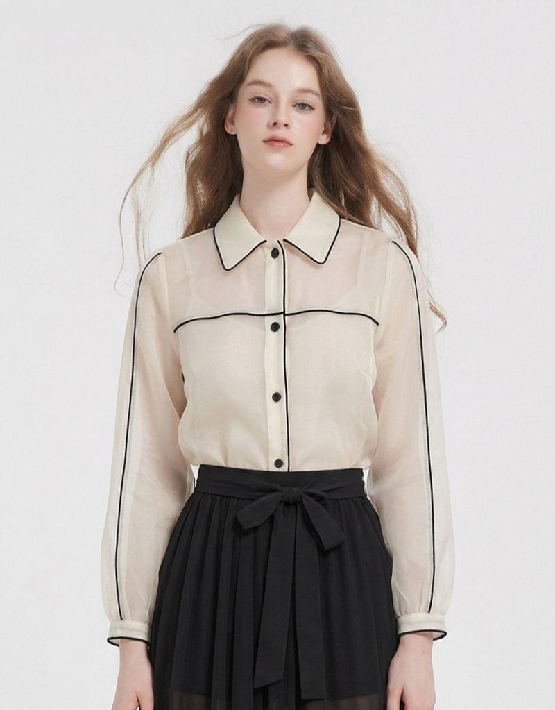TWEEDY-A（ツウィーディア）の「[PRE- FALL] Eliane Sheer Piping Crop Shirt Jacket Ivory（Jackets/Outerwear）」