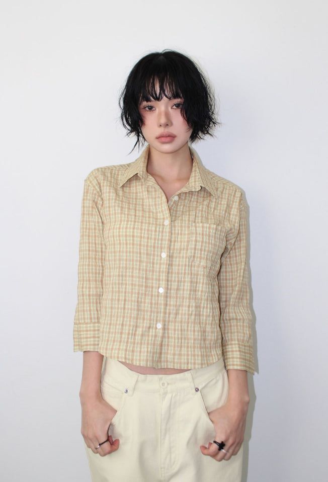 AAKE(アケ)の「NATURAL CHECK 3/4 SHIRT(Tops)」